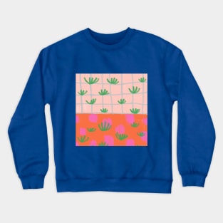 Tropical Plants Grid Crewneck Sweatshirt